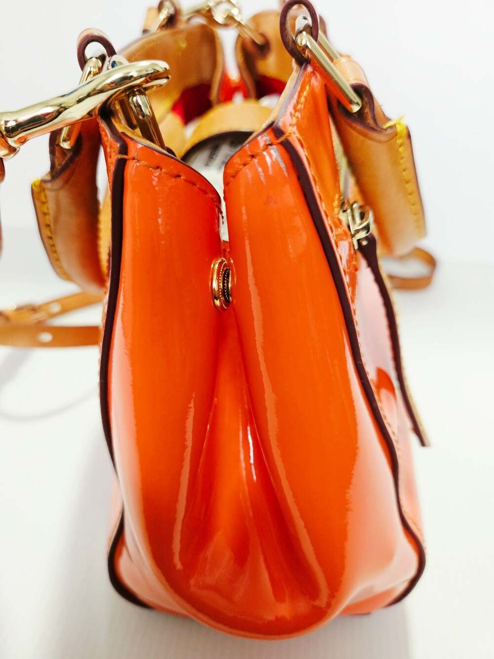 Dooney & Bourke Patent Leather Small Brenna Satchel in Melon Bag - Picture 12 of 16